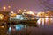 Night view of Prague with boat on river