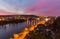 Night view of the prague castle and railway bridge over vltava/moldau river in prague taken from the top of vysehrad castle