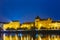 Night View Of Prague Embankment, Czech Republic. Reflection In Vltava River