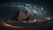 Night view of the Pyramids of Giza and the Milky Way. Generative AI