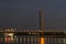 Night view of Rheinkniebrucke bridge