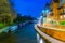 Night view of riverside of river Soar in Leicester, England