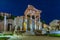 Night view of Roman ruins of Tempio Capitolino in Brescia, Italy