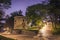 Night view of the rotunda of saint martin situated inside of the grounds of Vysehrad castle in Prague. Summer night.