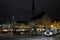 Night view on roundabout and Christmas steam locomotive in Tallinn, Estonia