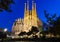 Night view of Sagrada Familia in Barcelona