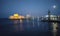 Night view of the saint Nicholas fortress and the colossus of Rhodes