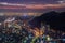 Night view of Santiago de Chile toward the east part of the city, showing the Mapocho river and Providencia and Las Condes distric