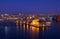 The night view of Senglea peninsula from Valletta, Malta