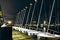 Night view of some leisure sport yachts moored at a dock in Lakeview