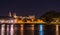 Night view of St. Benezet Bridge with Palace of Pope in Avignon , France Rhone river in foreground