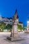 Night view of statue of Saint Florian, a baroque work patron of firemen and chimney sweeps at Masaryk square