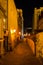 Night view of street at Staronova Synagogue, Jewish quarter Josefov, Prague, Czech Republic