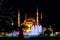 Night view of Sultan Ahmed Mosque and fountain