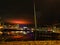 Night view of Swansea sail bridge over the river Tawe.