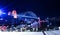 night view of Sydney Harbour bridge and CBD buildings on the foreshore in NSW Australia full moon