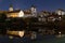 Night view of Telc or Teltsch town mirroring in pond