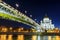 Night view of the temple of Christ the Savior and the Patriarchal Bridge in Moscow