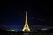 Night view of the Tiffel Tower (La Tour Eiffel), yellow lights were turned on