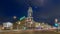 Night view to the City Duma tower at Nevsky avenue timelapse hyperlapse. ST. PETERSBURG, RUSSIA