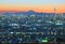 Night view of Tokyo and silhouette of Mount Fuji