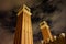 Night view of the top of the towers in the Plaza of Spain in Barcelona