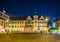 Night view of town hall in Dusseldorf and statue of an Wellem, Germany