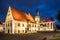 Night view at the Town hall place with Basilica of St.Aegidius and Town hall in Bardejov, Slovakia