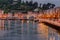 Night view of the town of Ribadesella by the water in Asturias, Spain.