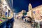 Night view of the traditional village of Areopoli in Mani region with the picturesque alleys and the stone built tower houses.