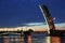 Night view of the Troitsky bridge in St. Petersburg