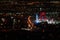 Night view of US/Mexico border, El Paso TX/ Juarez Chihuahua showing Rio Grande, traffic on bridge and a carnival