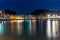 Night view of the village of Yung Shue Wan on Lamma island