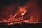 Night view of a volcano eruption in Iceland.  fiery rivers flowing down the slopes of the mountain