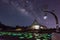 Night View of Wat Sirindhorn Wararam Phu Prao, Glow in the Dark Temple under the Milky Way, Ubon Ratchathani, Thailand