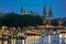 Night view of Weser river Bremen Cathedral church in Bremen