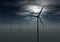 Night view of wind turbine blades