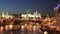 Night views of Moscow, the river, the bridge and the Kremlin