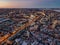 Night Voronezh downtown district. Aerial panoramic view taken by drone