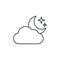 Night weather, cloud and moon thin line icon. Linear vector symbol