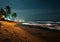 Night at windy tropical beach