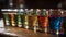Nightclub celebration colorful cocktails on a wooden bar counter generated by AI
