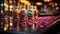 Nightclub celebration colorful drinks illuminate the luxurious bar generated by AI