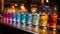 Nightclub celebration vibrant cocktails illuminate the bar counter, refreshing revelers generated by AI