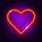 Nightclub neon heart. 3d retro light sign with bright neon effect. Techno frame with glowing on a dark red background. Electric