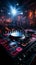 In the nightclub\\\'s heart, the DJ mixer table orchestrates the nocturnal symphony.