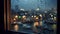 Nightfall Serenade: Raindrops on Harbor\\\'s Window