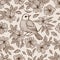 NIGHTINGALE ON FLOWER Seamless Pattern Vector Illustration