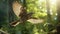 Nightingale Flying Above Forest: Stunning Real Image With Shallow Depth Of Field