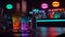 Nightlife celebration at multi colored bar establishment , generative AI